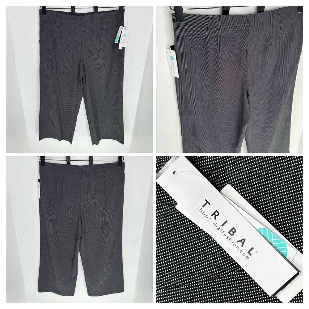 Tribal NWT Lola Hi Waisted Pull On Wide‎ Leg Crop Pants Size 16 Polka Dot 37x26